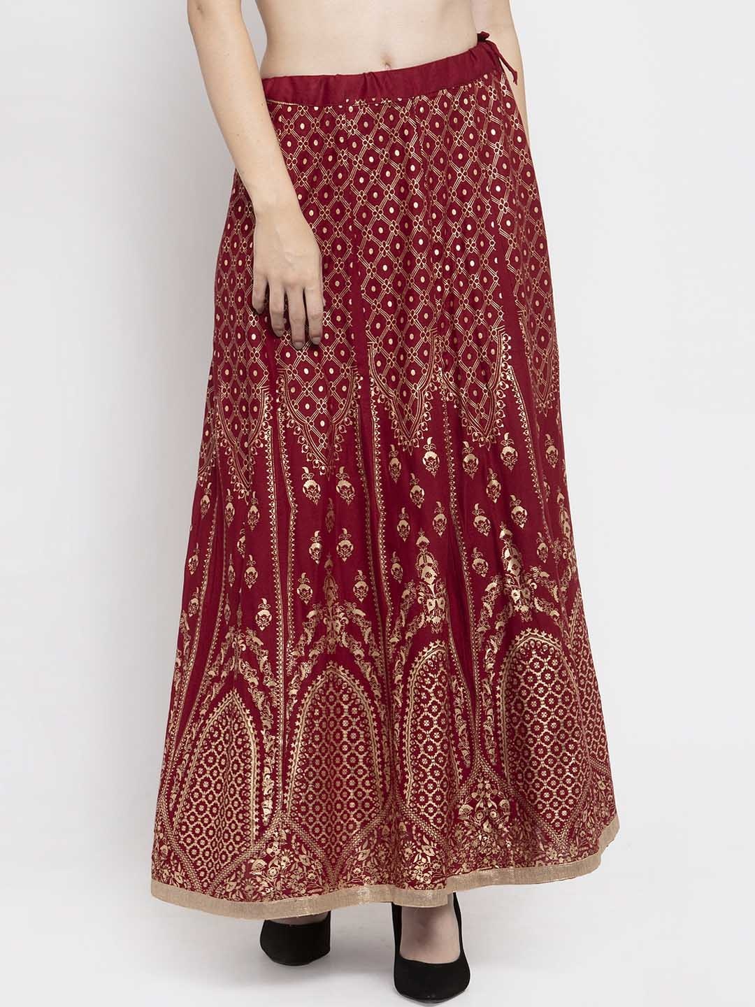

Clora Creation Women Maroon & Gold-Toned Printed Flared Maxi Skirt