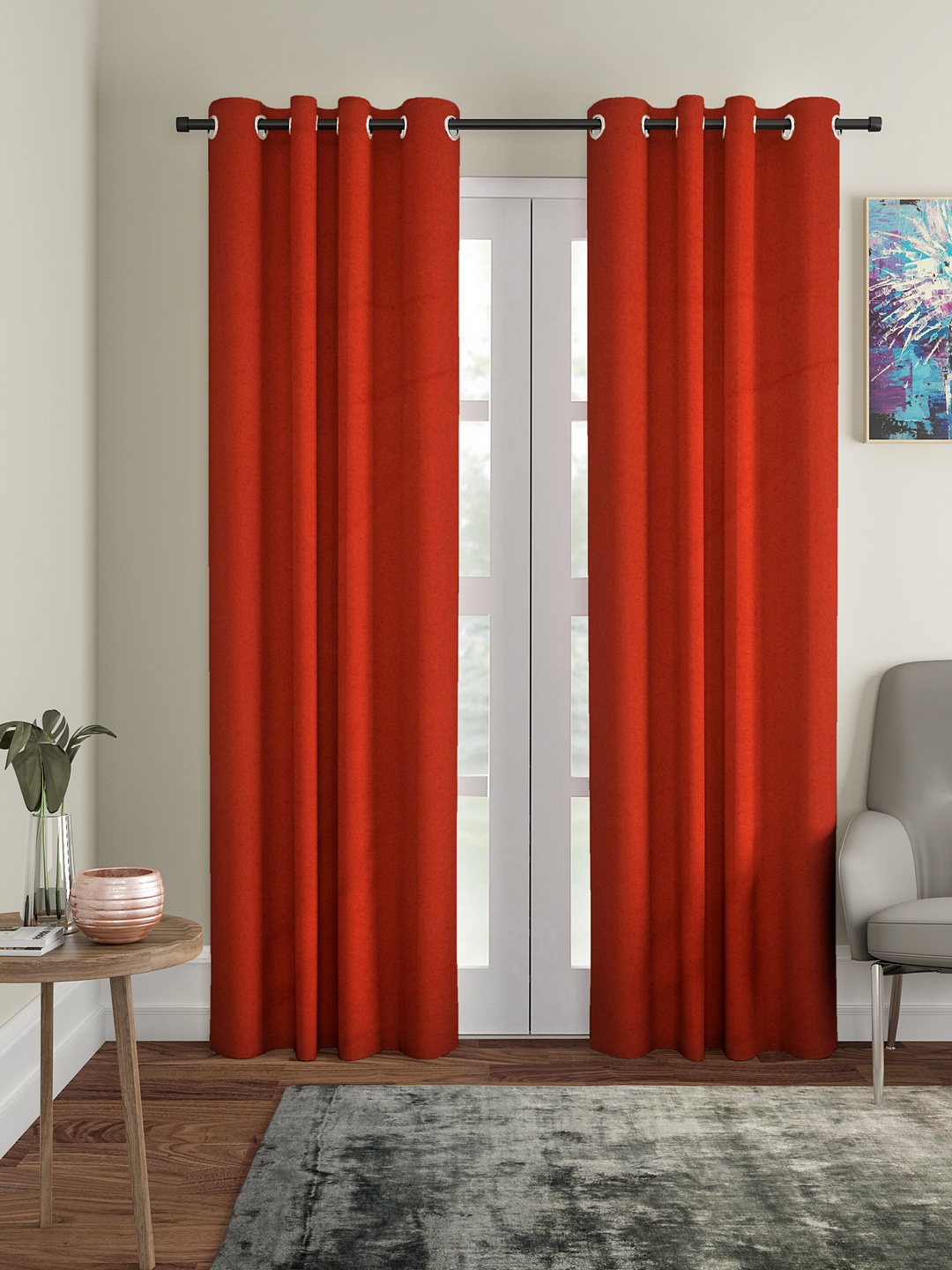 

Cortina Set of 2 Rust Orange Solid Black Out Long Door Curtains