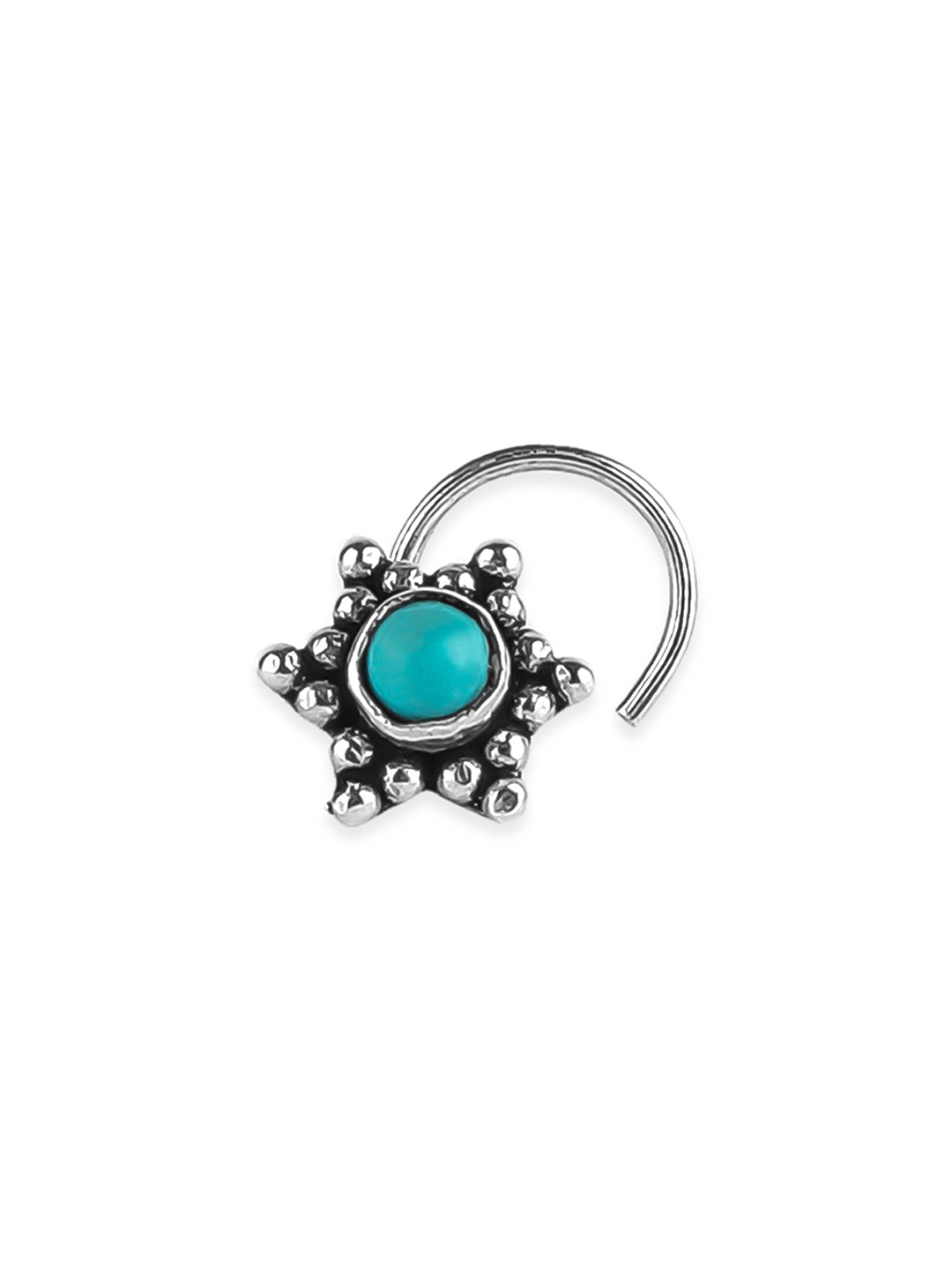 

ZAYN 92.5 Oxidized Silver-Plated & Turquoise Blue Stone-Studded Star Nosepin
