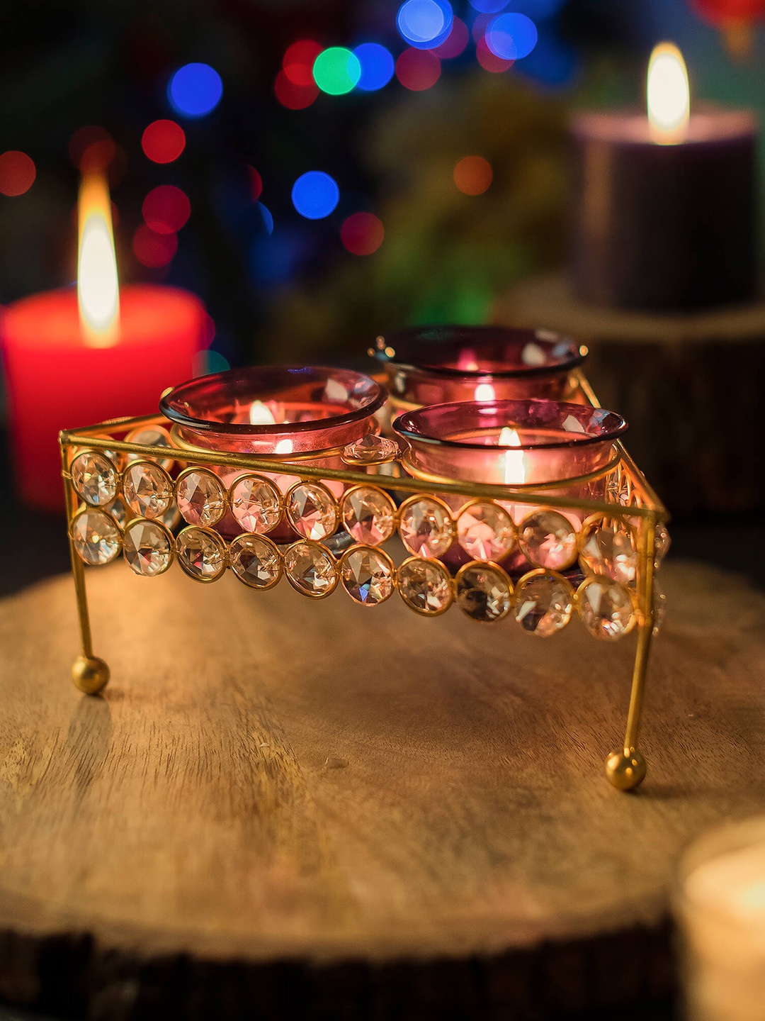 

Homesake Violet Crystal Tri Votive Candle Holder with Tealight Candles