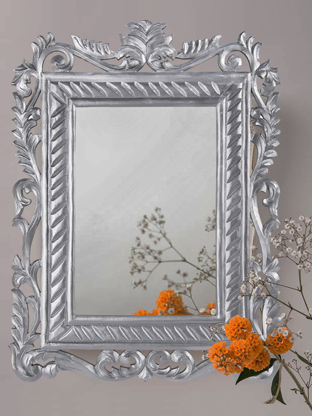 

Homesake Silver-Toned French Carved Royal Vintage Decorative Wooden Wall Mirror