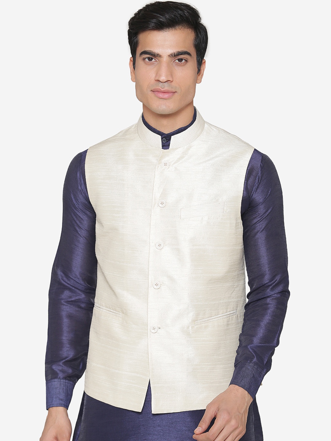 

MANQ Men Off White Solid Waistcoat