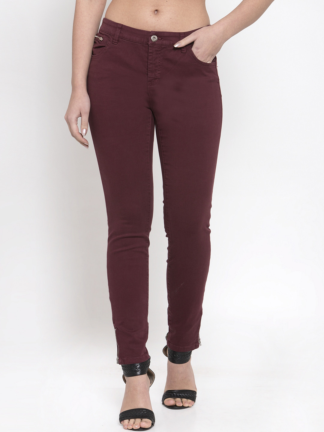 

KLOTTHE Women Maroon Slim Fit Mid-Rise Clean Look Stretchable Jeans
