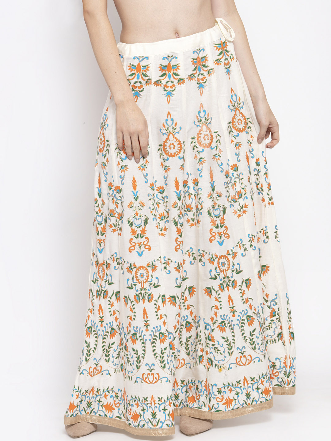 

Clora Creation Women Off White & Orange Printed Flared Maxi Skirt