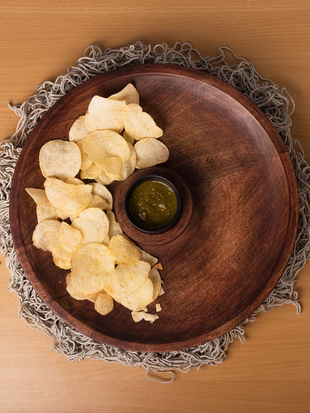 

Homesake Brown Chip-n-Dip Mahogany Finish Wooden Serving Tray With Small Dip Bowl