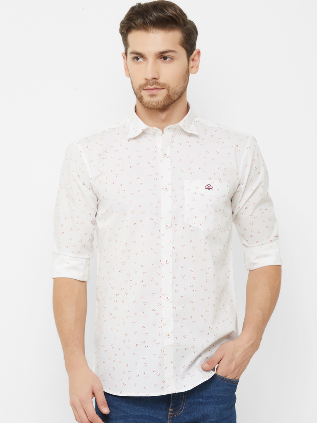 

Donzell Men White Comfort Regular Fit Printed Casual Shirt