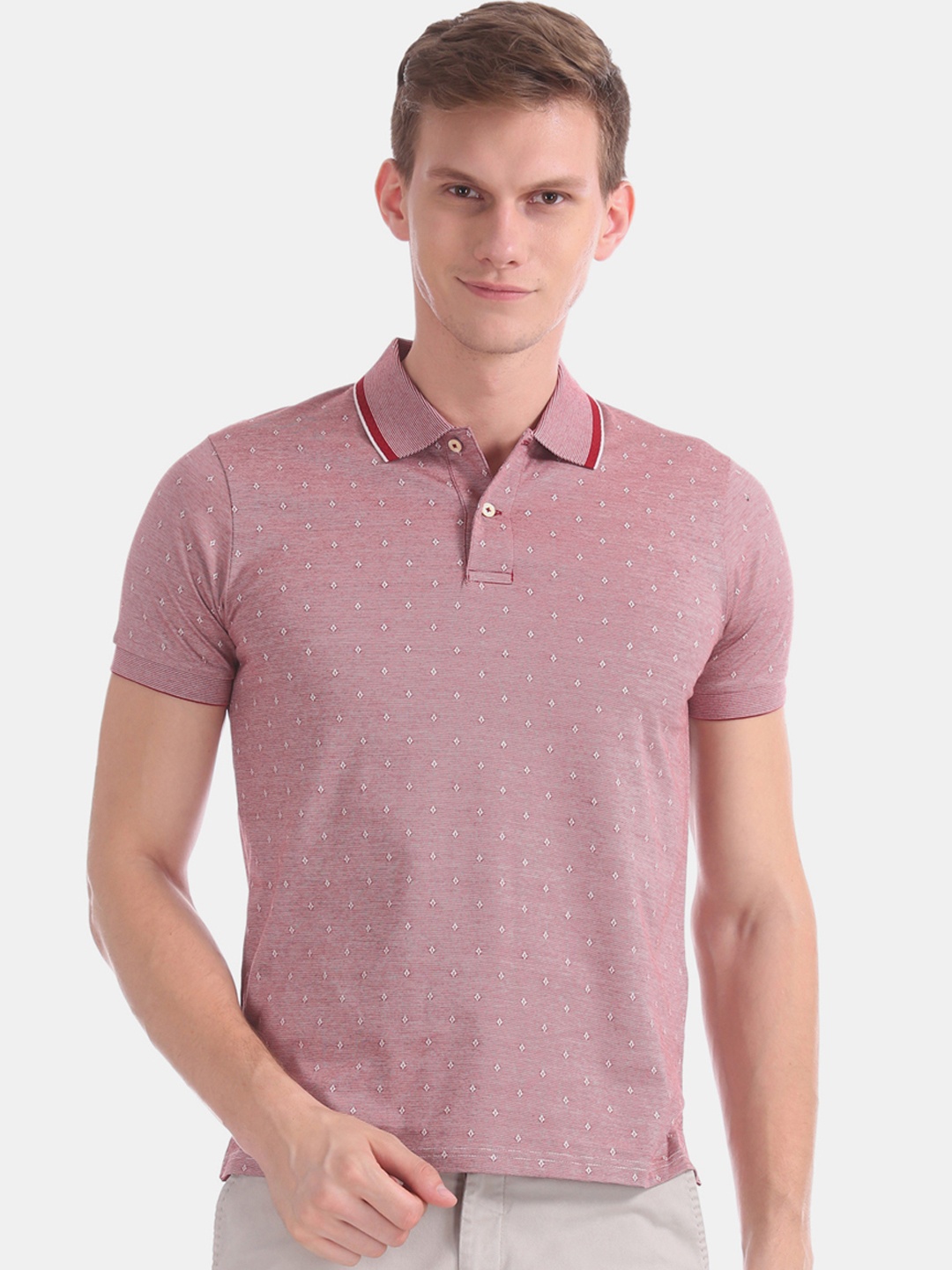 

GANT Men Red Printed Polo Collar T-shirt