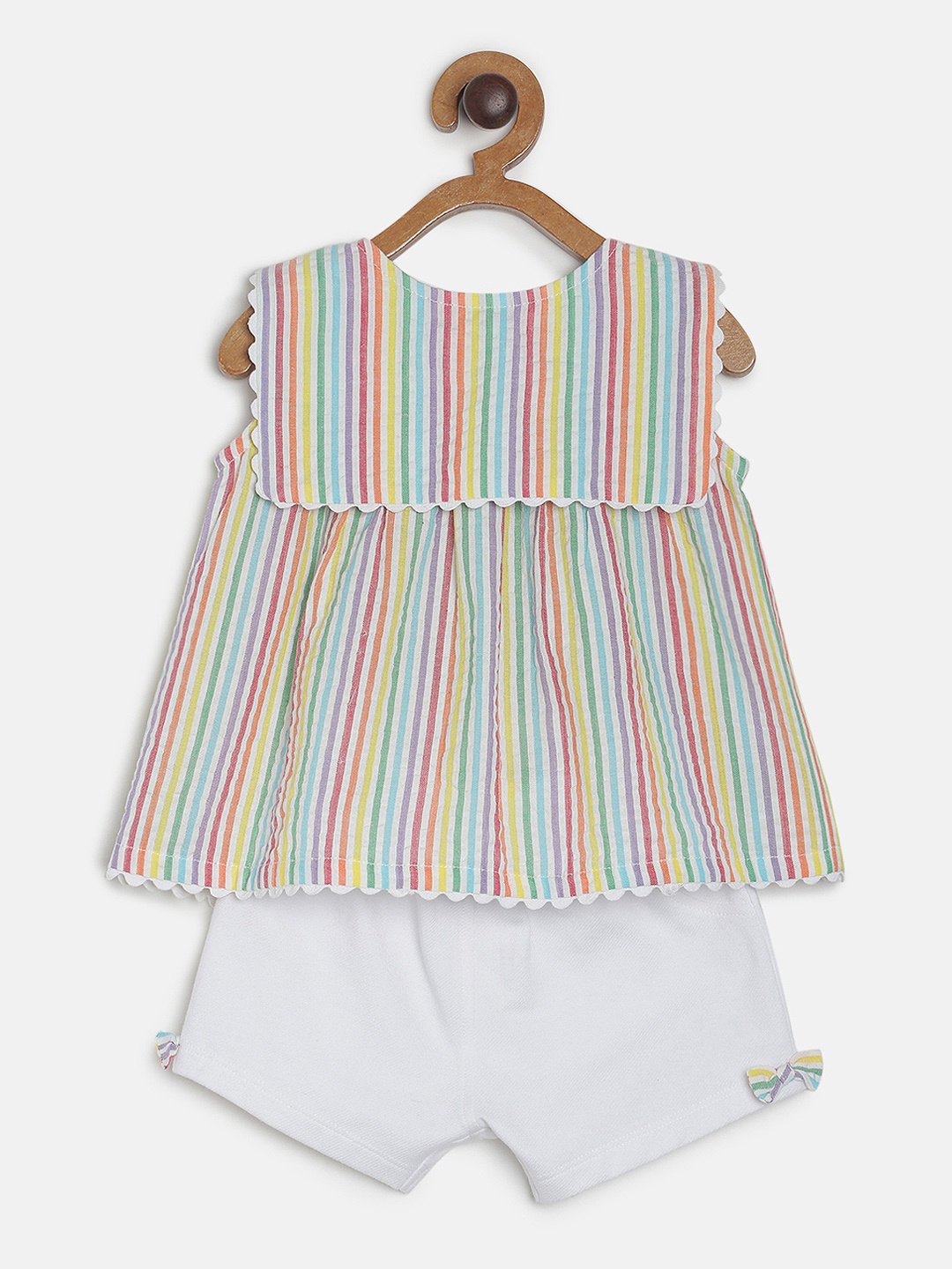 

MINI KLUB Girls Sea Green & Pink Striped Top with Shorts