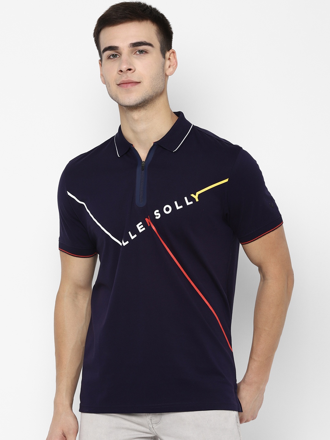 

Allen Solly Sport Men Navy Blue Printed Polo Collar Pure Cotton T-shirt
