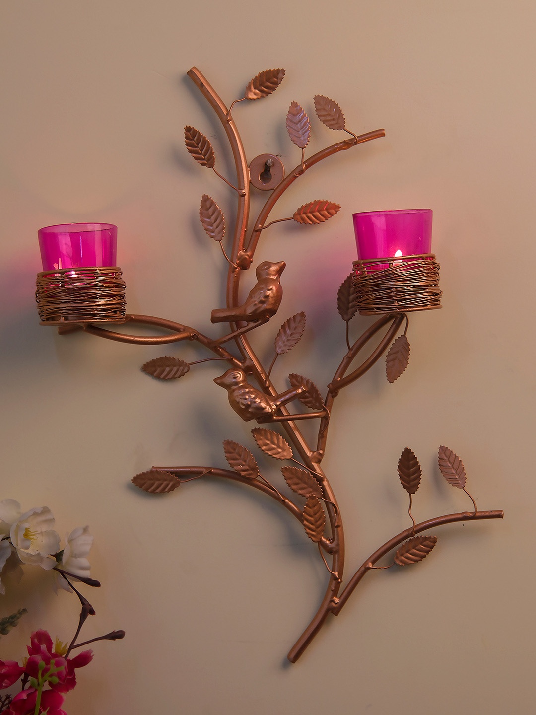 

Homesake Rose Gold & Copper-Toned Hand Crafted Bird Nest Floral Candle Holder