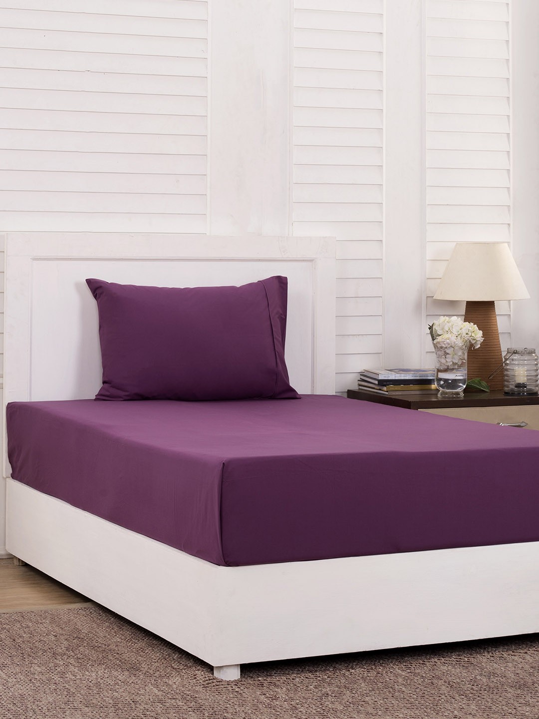 

MASPAR Purple Solid 200 TC Cotton 1 Single Bedsheet with 1 Pillow Covers