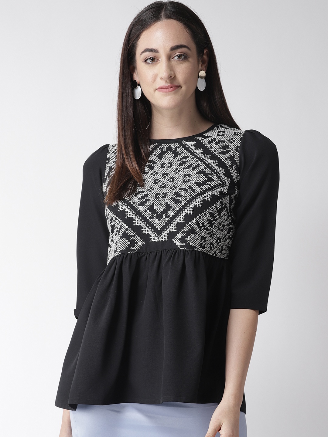 

plusS Women Black Embroidered Top