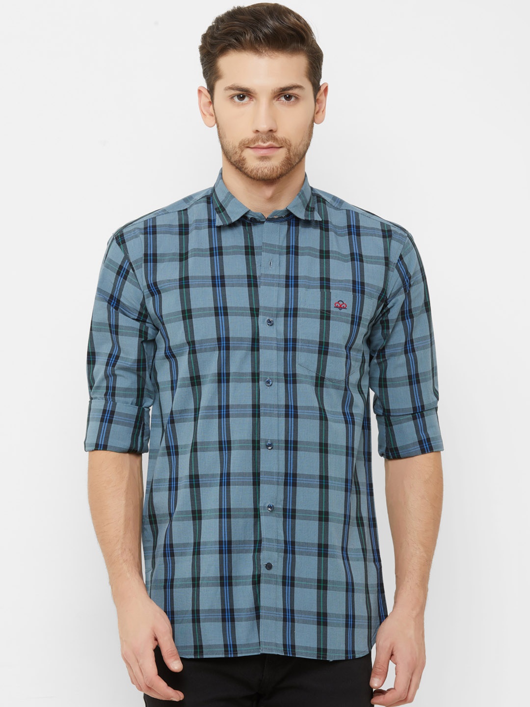 

Donzell Men Blue & Black Regular Fit Checked Casual Shirt