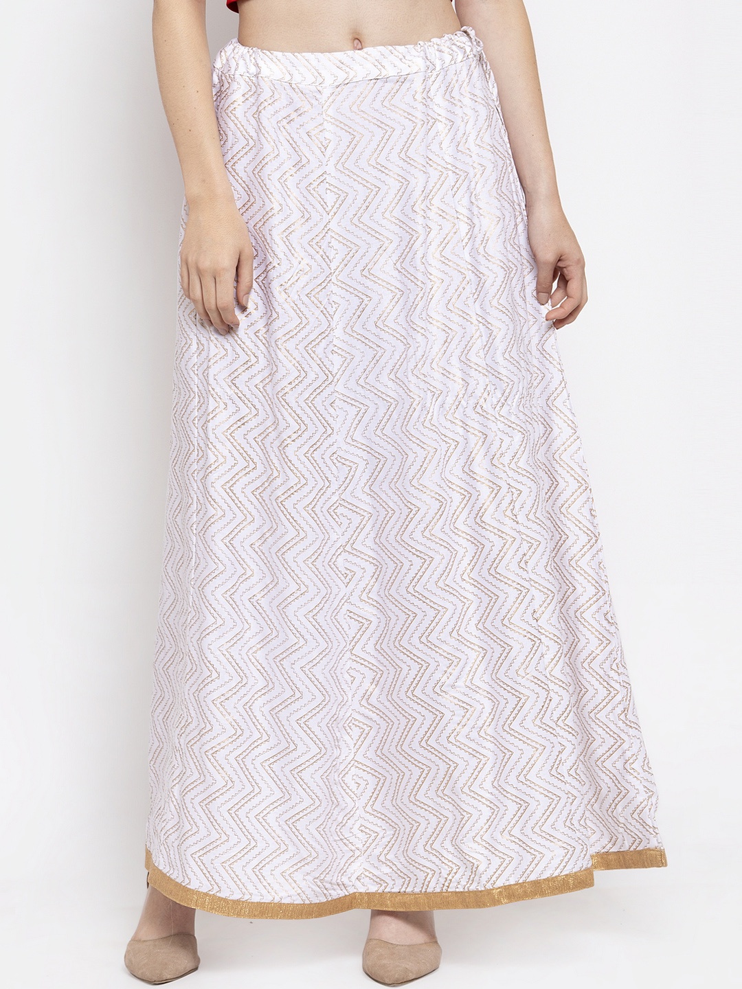 

Clora Creation Women White Zigzag Printed Flared Maxi Skirt