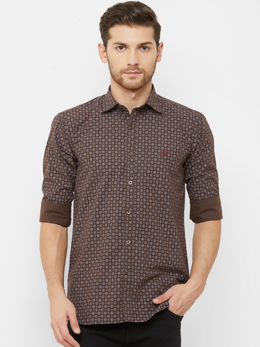 

Donzell Men Brown Comfort Regular Fit Printed Casual Shirt
