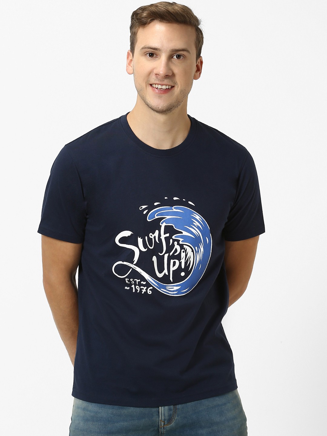 

Celio Men Navy Blue Printed Round Neck T-shirt