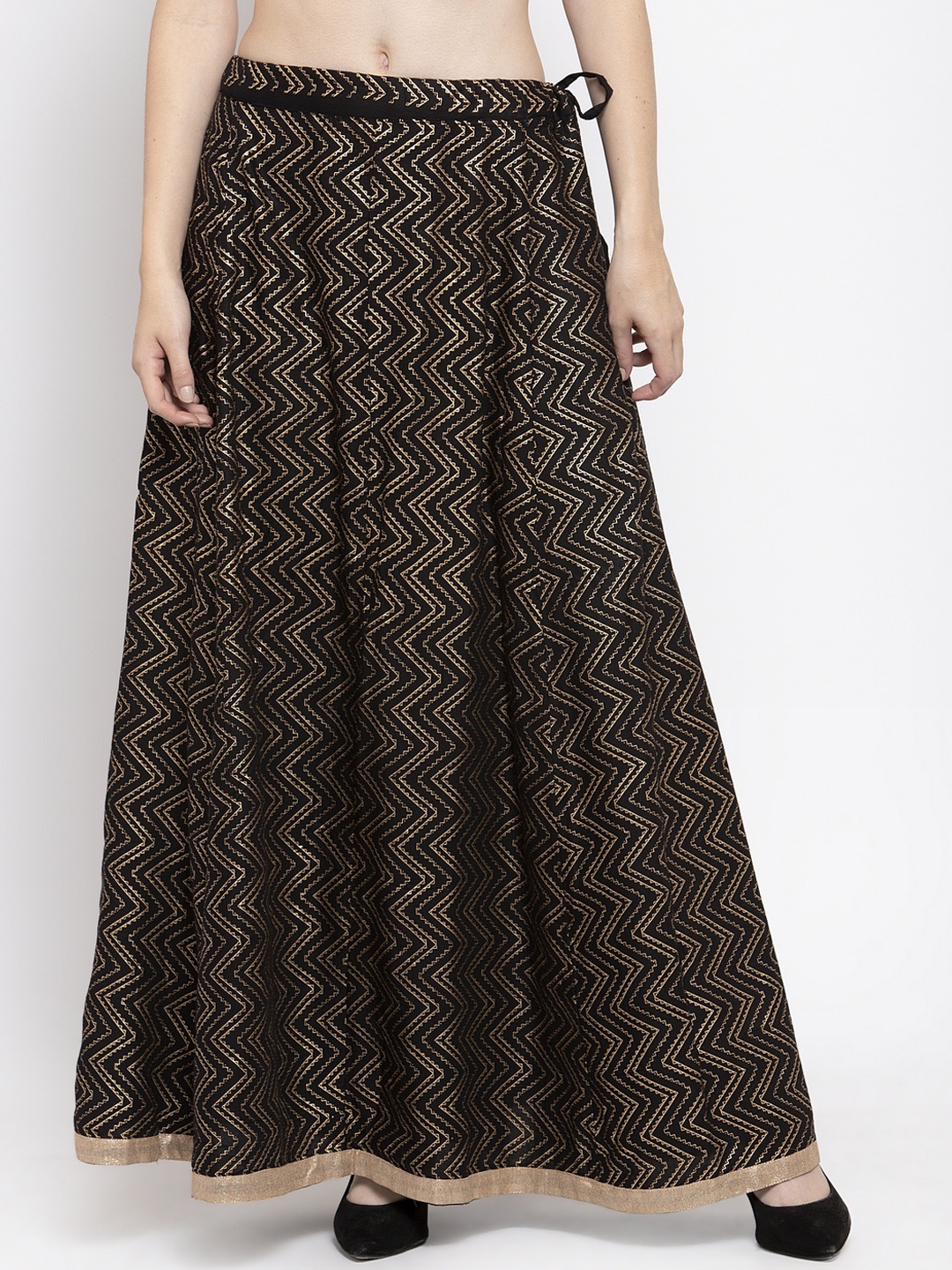 

Clora Creation Women Black & Gold-Toned Printed Flared Maxi Skirt