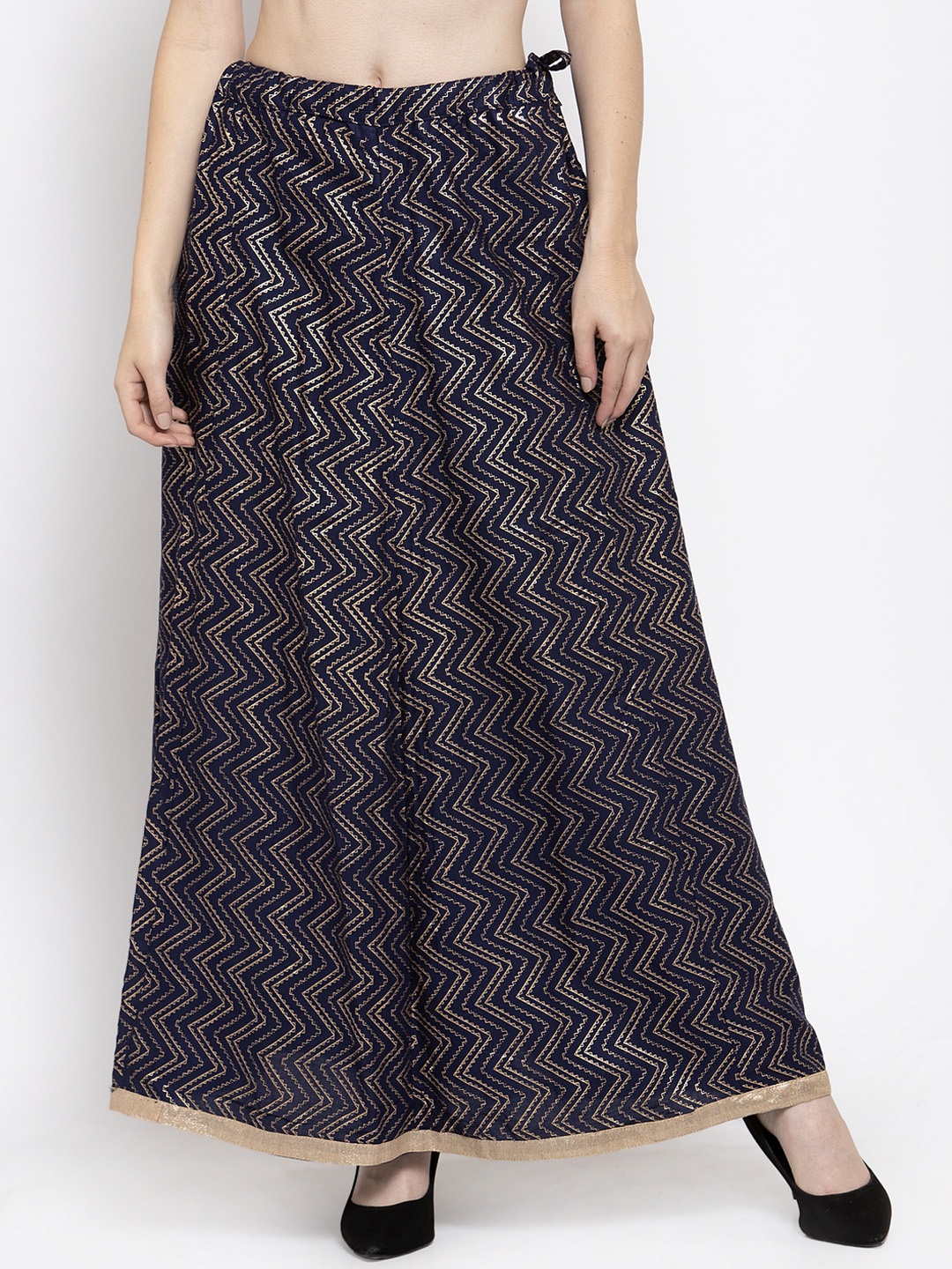 

Clora Creation Women Navy Blue & Gold-Toned Printed Flared Maxi Skirt