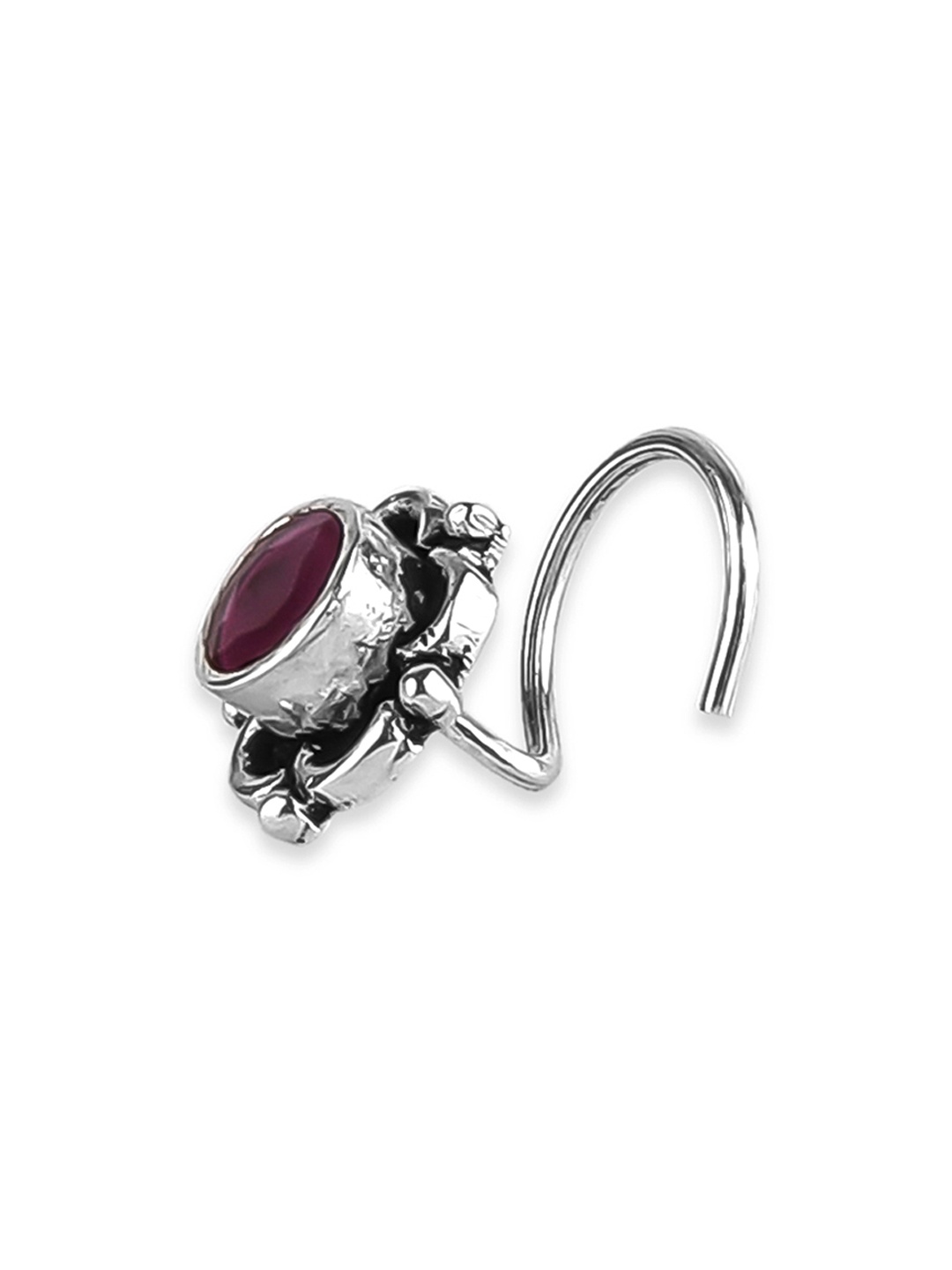 

ZAYN 92.5 Oxidized Silver-Plated & Purple Ruby Stone-Studded Nosepin