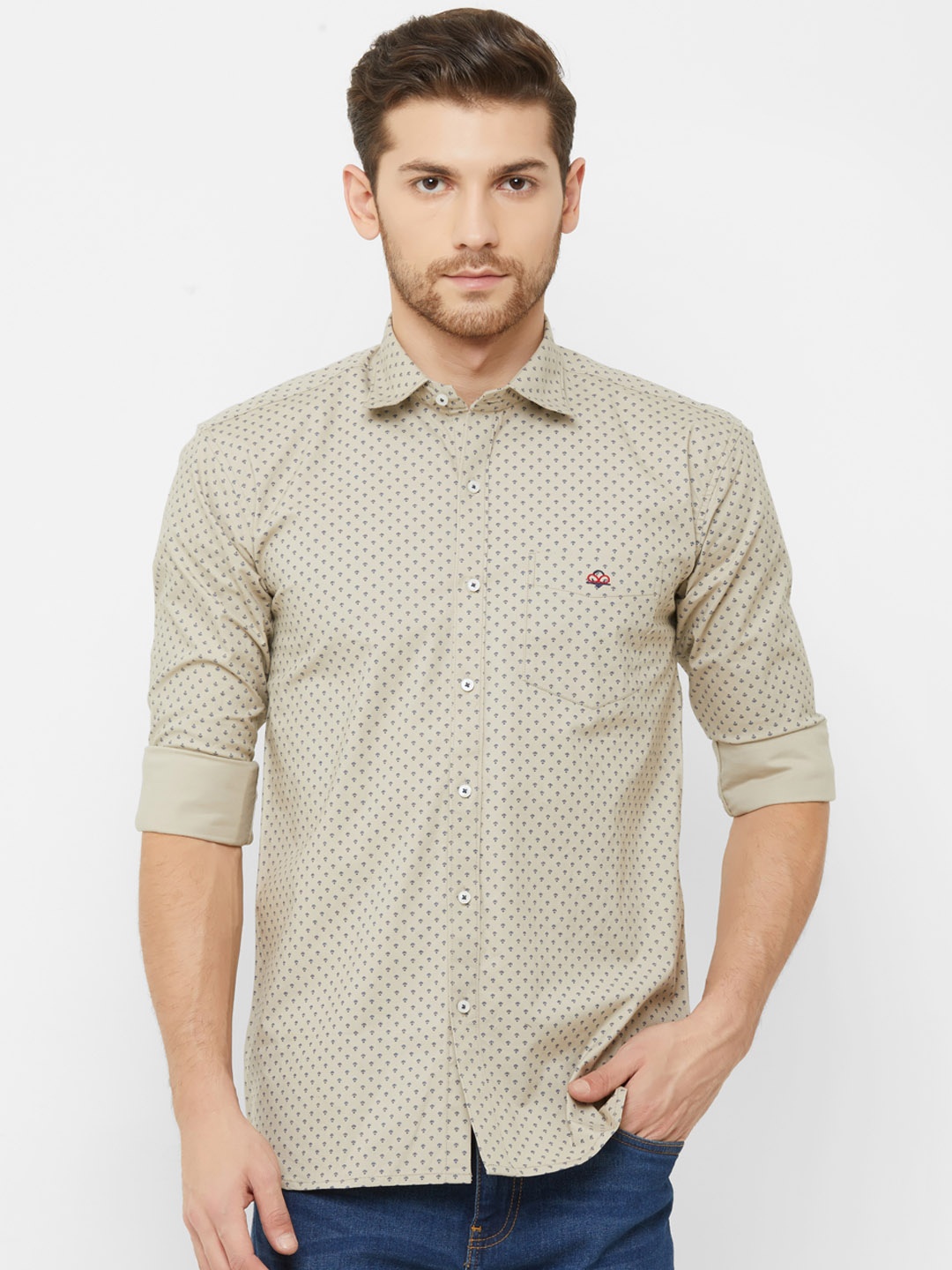 

Donzell Men Beige Comfort Slim Fit Printed Casual Shirt