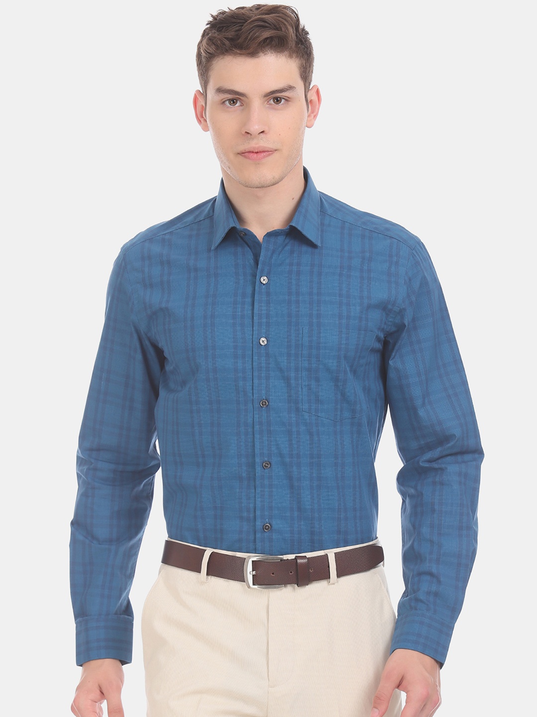 

Arrow Men Blue Slim Fit Checked Formal Shirt