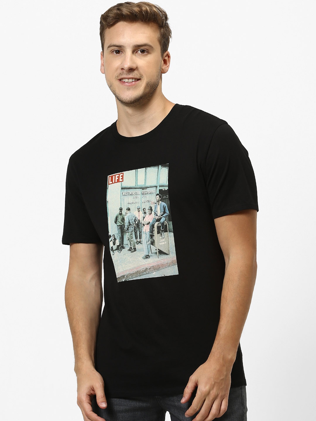 Celio Men Black Printed Round Neck T-shirt