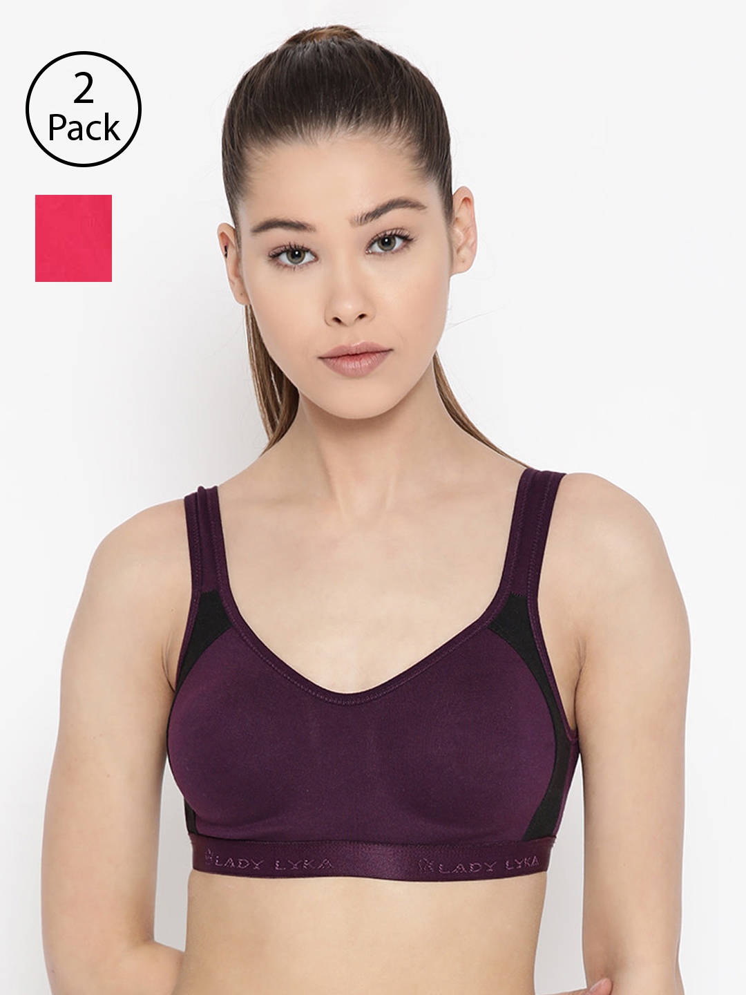 

Lady Lyka Pack of 2 Solid Non-Wired Non Padded Sports Bras LILAC-PPL-FCA, Purple