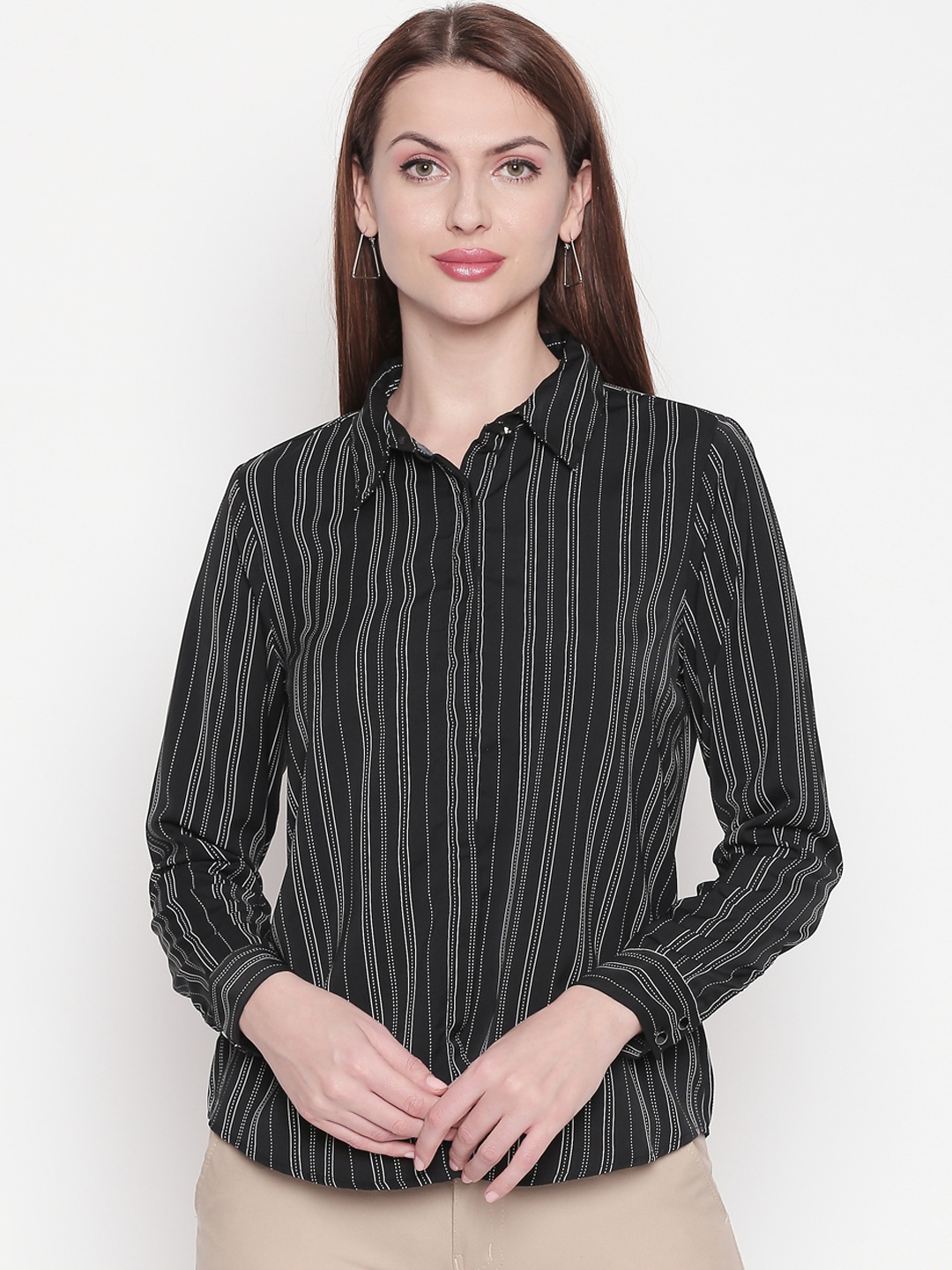 

Annabelle by Pantaloons Women Black & White Striped Shirt Style Top