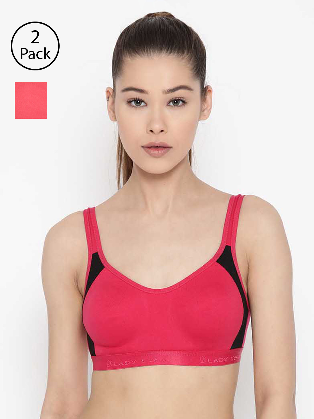 

Lady Lyka Pack of 2 Solid Non-Wired Non Padded Sports Bras LILAC-FCA-PLM, Fuchsia