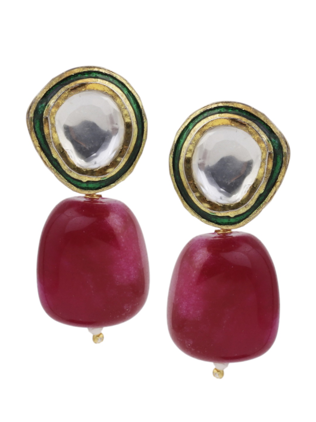 DUGRISTYLE Gold-Plated Red & Green Sterling Silver Geometric Drop Earrings