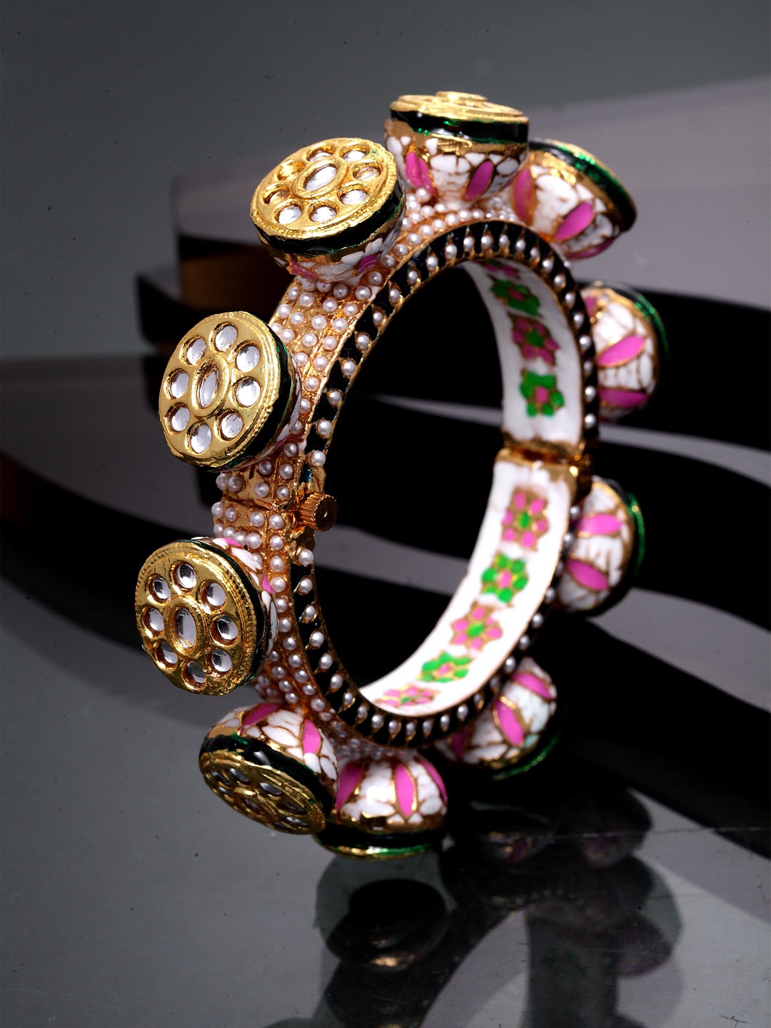 

DUGRISTYLE Gold-Plated & Pink Sterling Silver Handcrafted Bangle-Style Bracelet