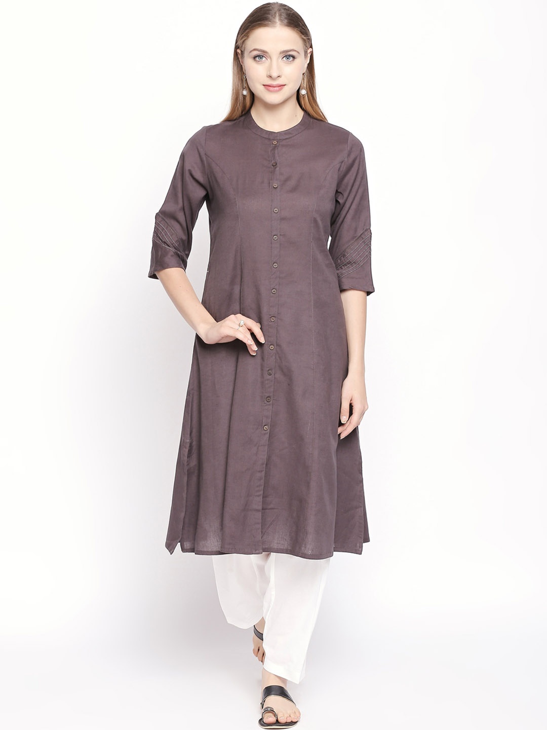 

RANGMANCH BY PANTALOONS Women Taupe Solid Straight Kurta