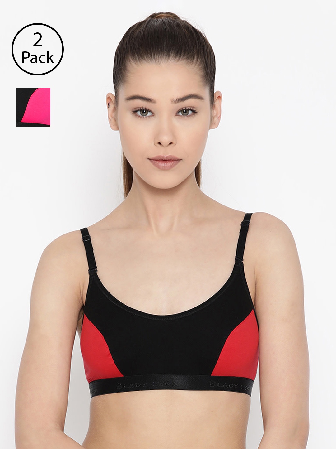 

Lady Lyka Pack Of 2 Colourblocked Non-Wired Non Padded Sports Bras VELOCITY, Red