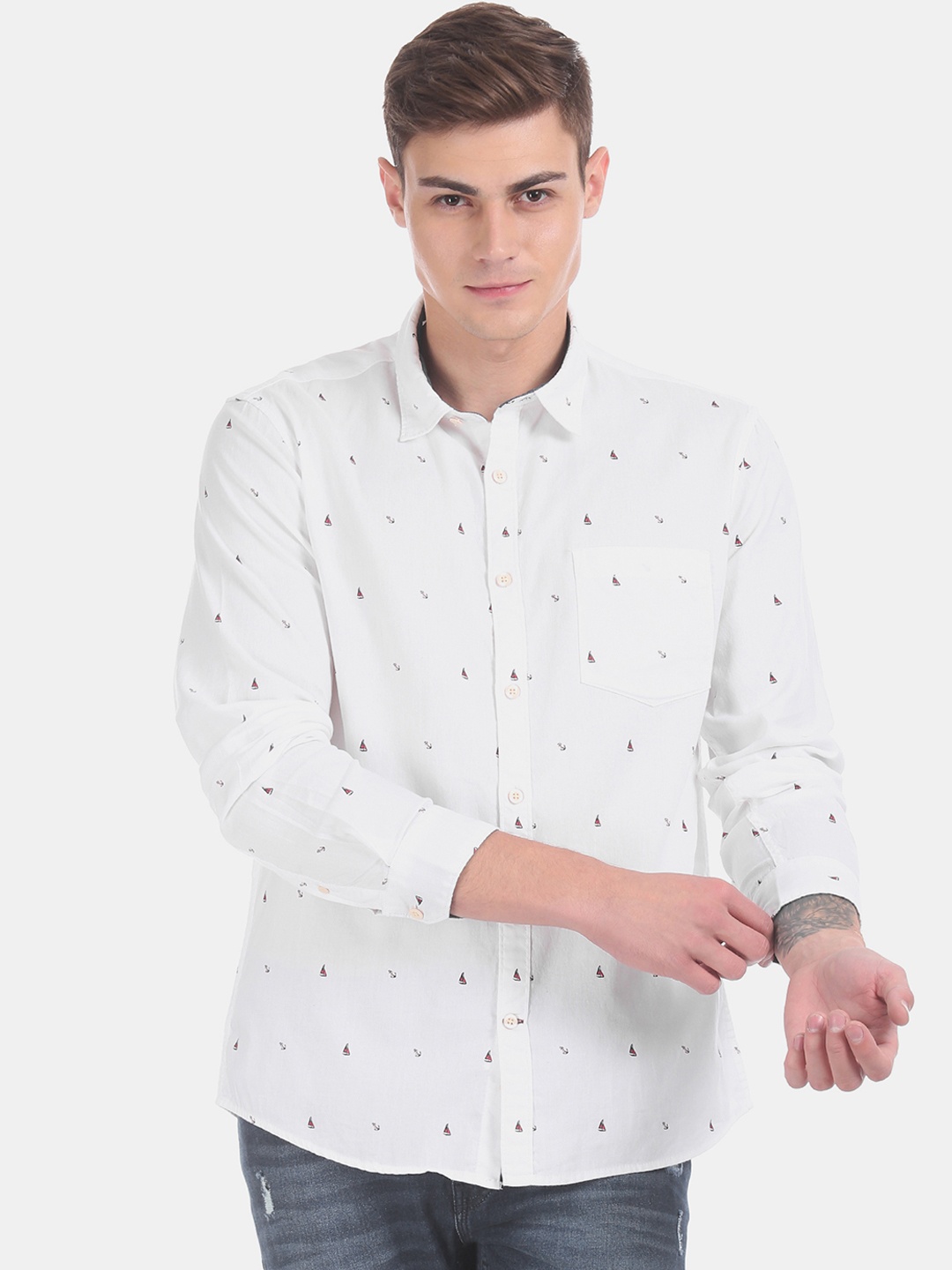 

Ruggers Men White Regular Fit Printed Casual Shirt