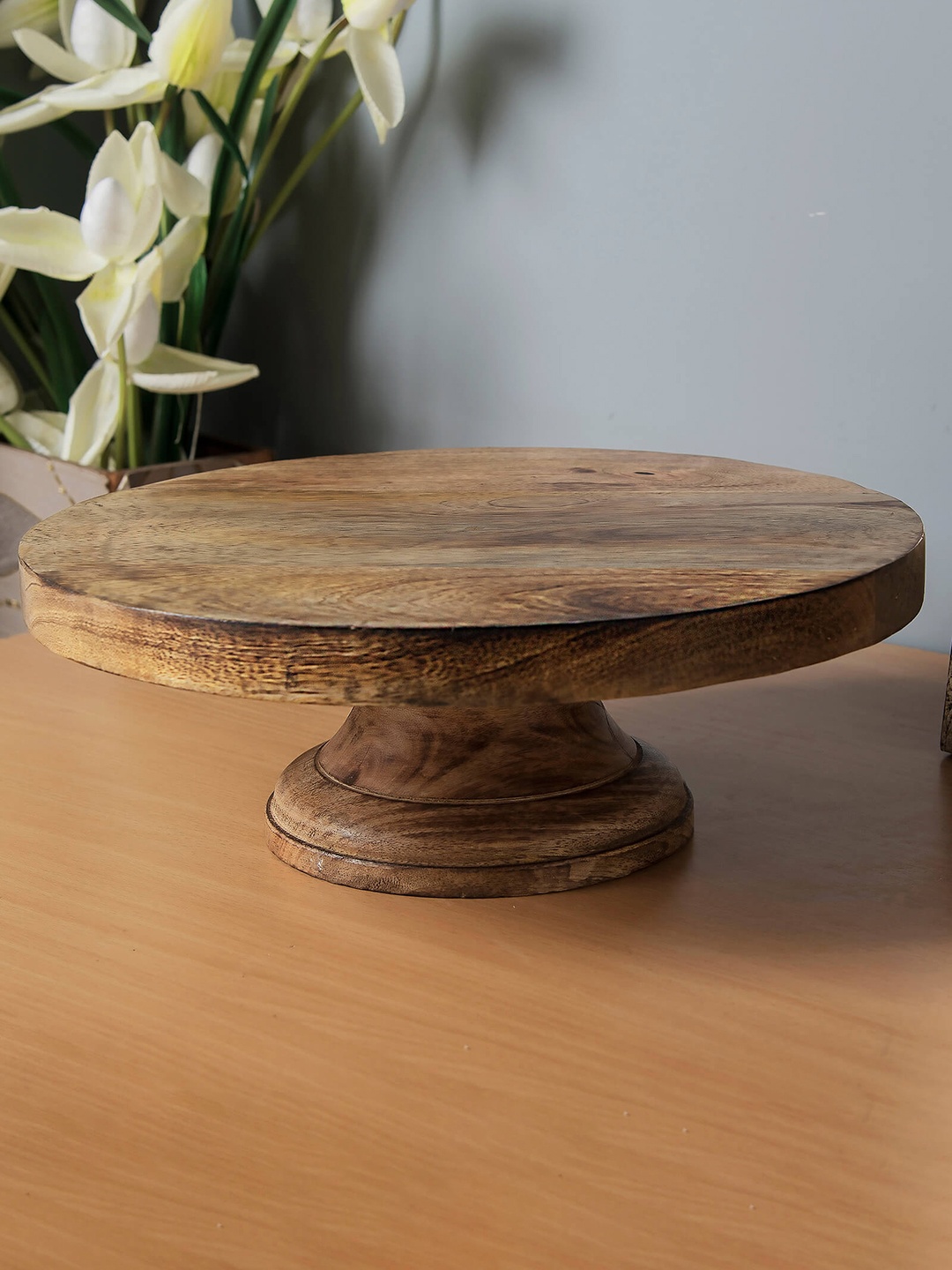

Homesake Brown Solid Round Wooden Cake and Dessert Pedestal Display Stand