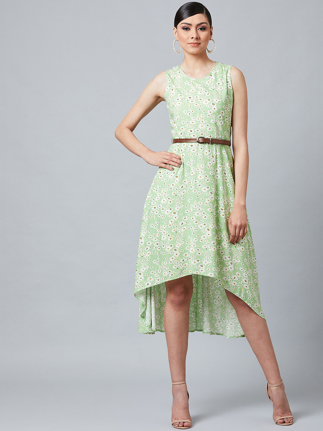 

Athena Women Green & Yellow Printed Fit and Flare Dress