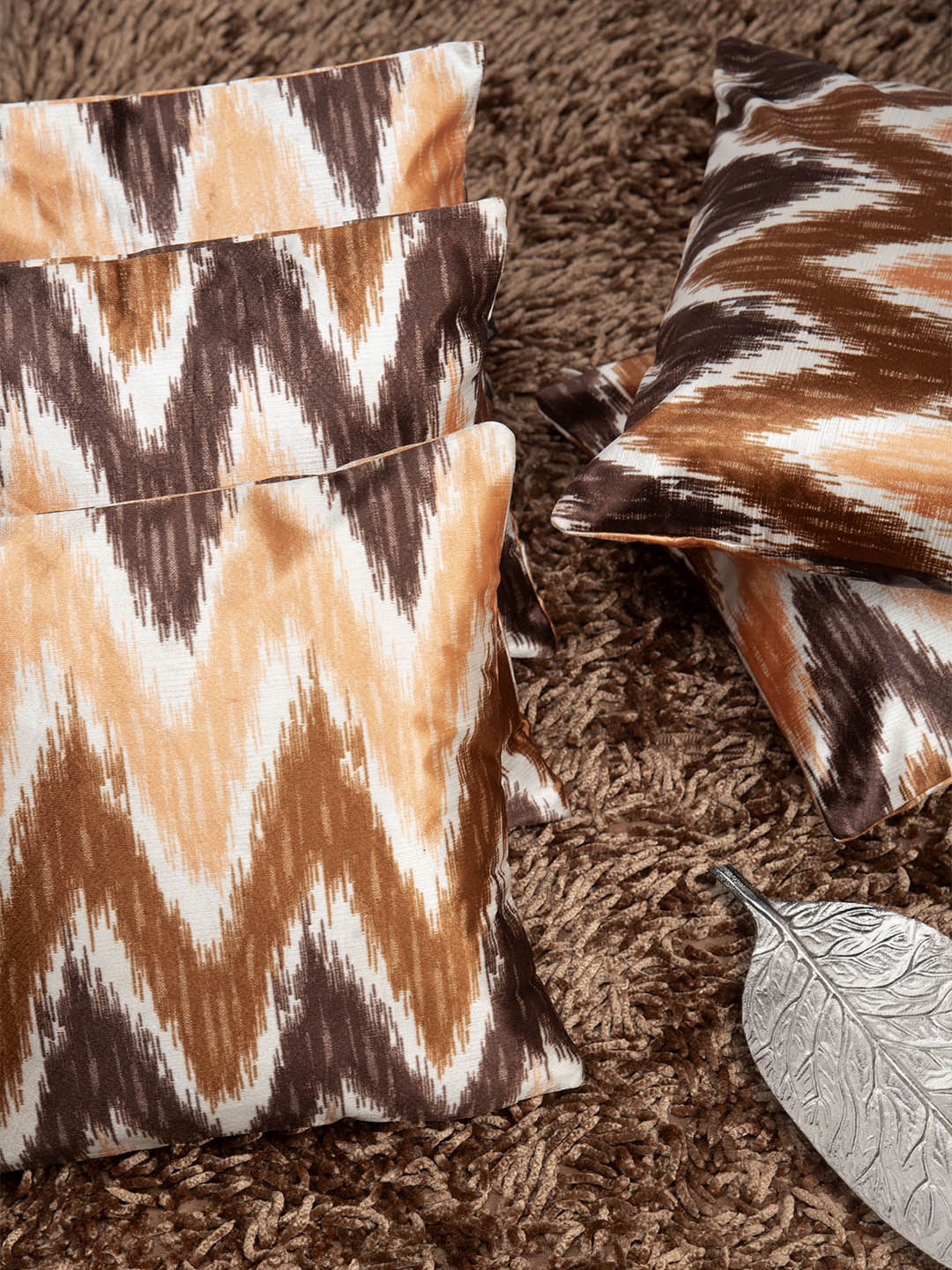 

HOUZZCODE Brown & Orange Set of 5 Abstract Square Cushion Covers