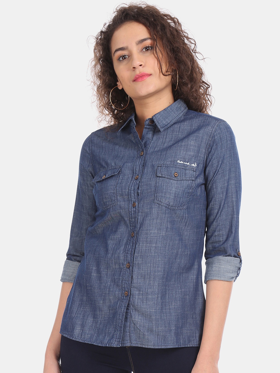 

Flying Machine Women Blue Regular Fit Self Design Casual Shirt