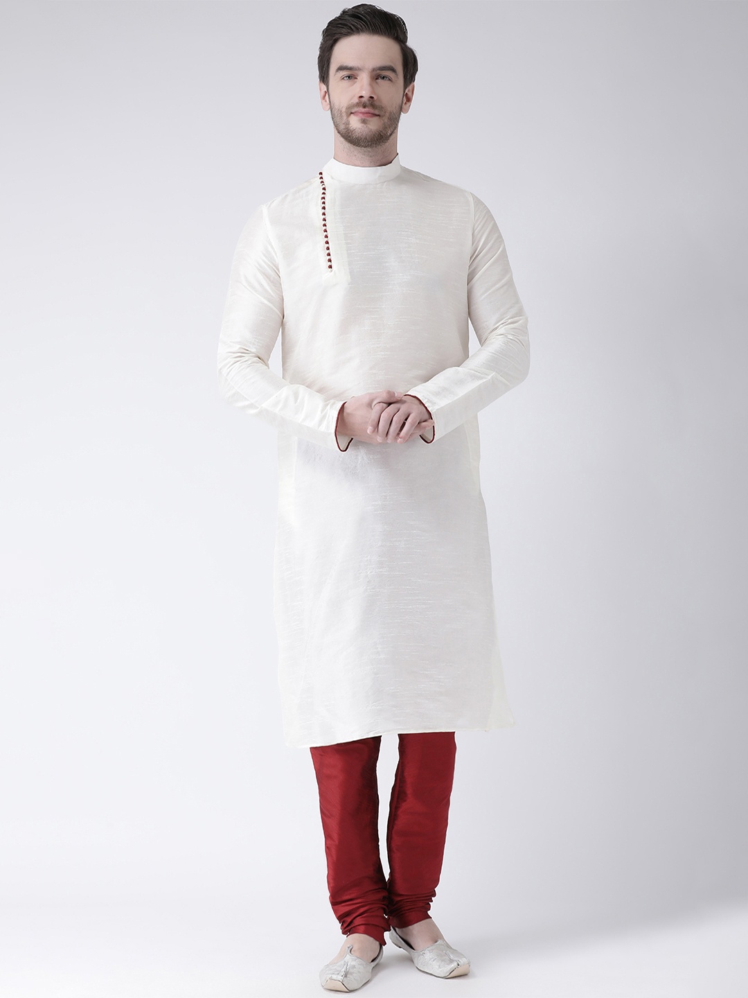 

DEYANN Men Off-White & Red Solid Kurta with Churidar