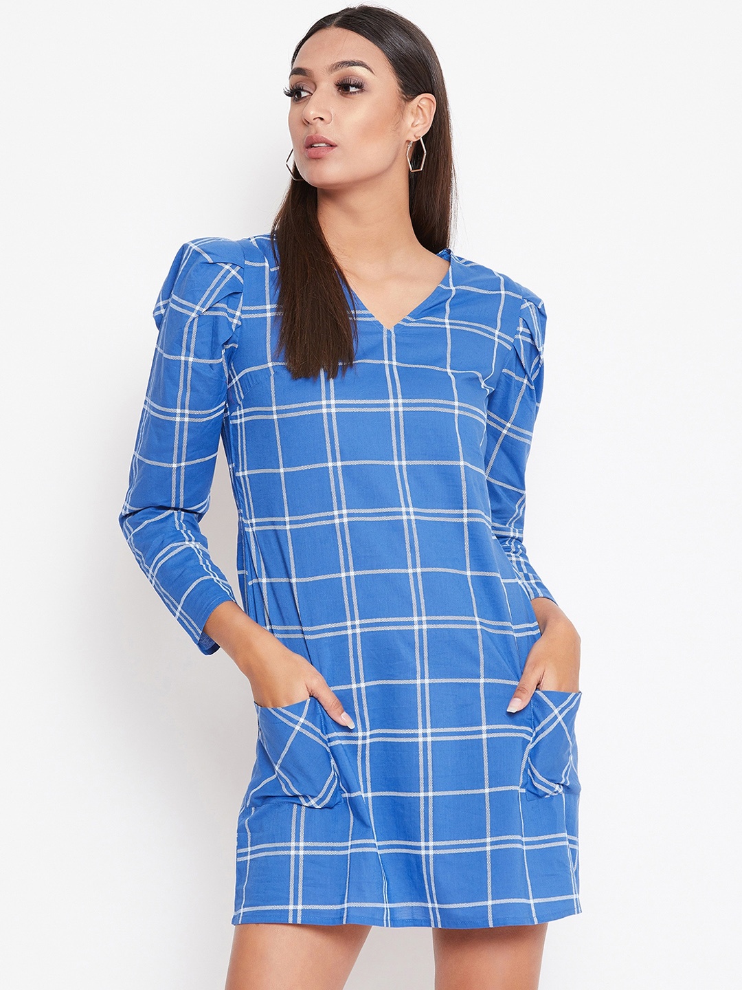 

La Zoire Women Blue & White Checked Sheath Dress