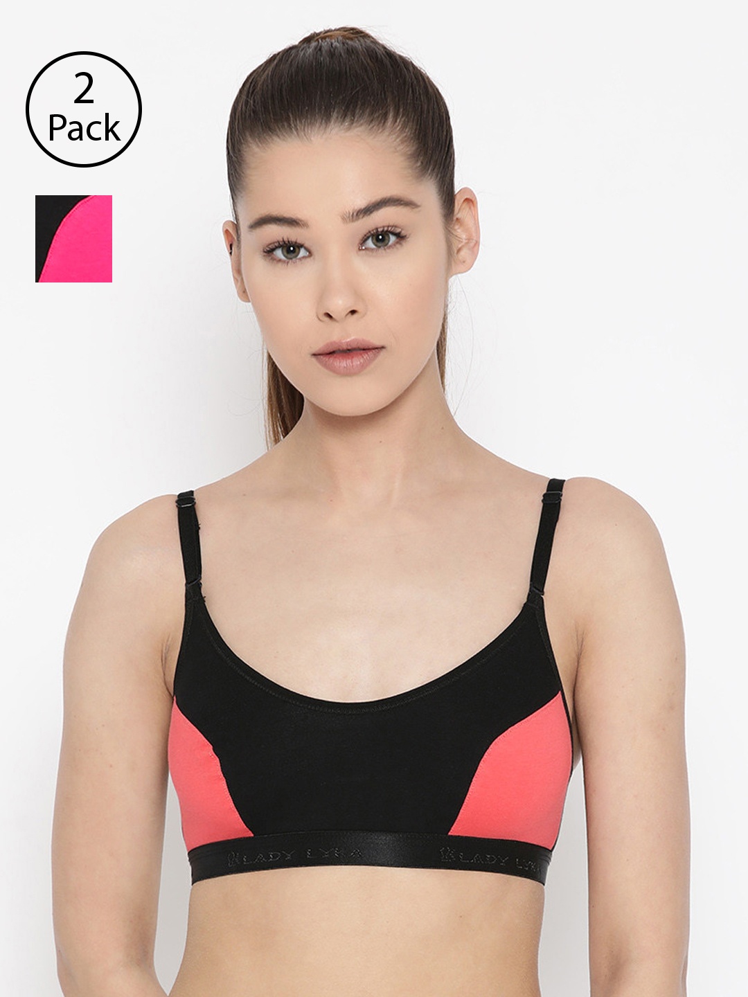 

Lady Lyka Pack Of 2 Colourblocked Non-Wired Non Padded Sports Bras VELOCITY, Fuchsia