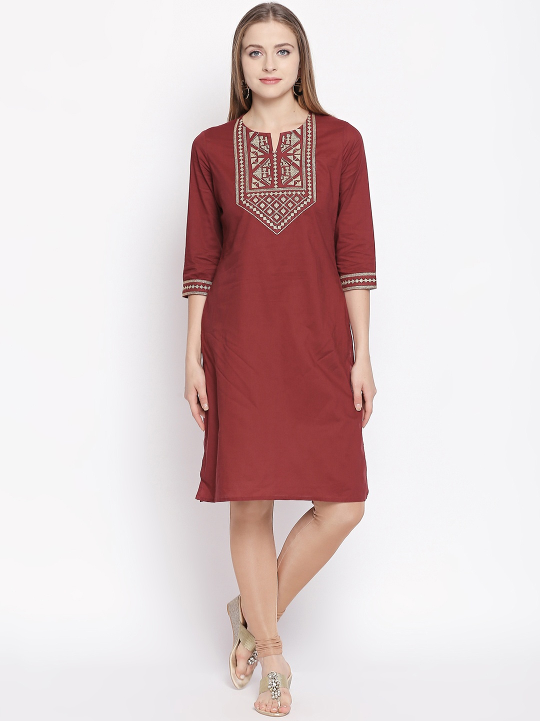 RANGMANCH BY PANTALOONS Women Maroon Printed A-Line Dress