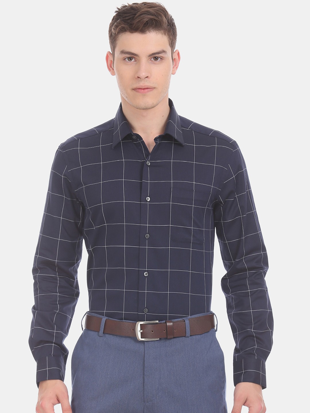 

Arrow Men Blue & White Slim Fit Checked Formal Shirt