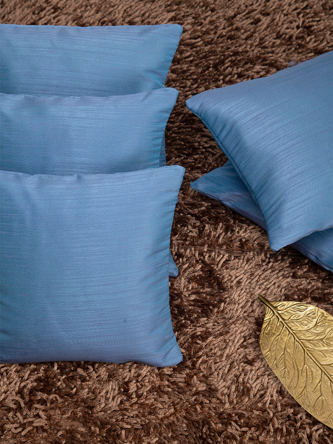 

HOUZZCODE Set of 5 Blue Solid Square Cushion Covers