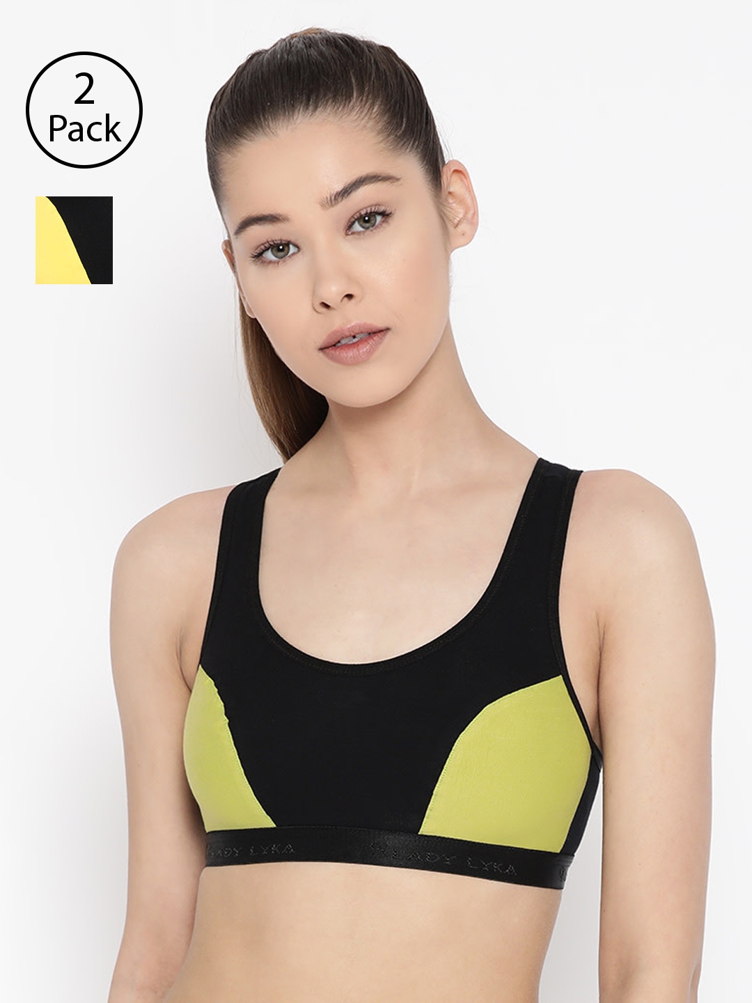 

Lady Lyka Pack Of 2 Colourblocked Non-Wired Non Padded Sports Bras VELOCITY, Yellow