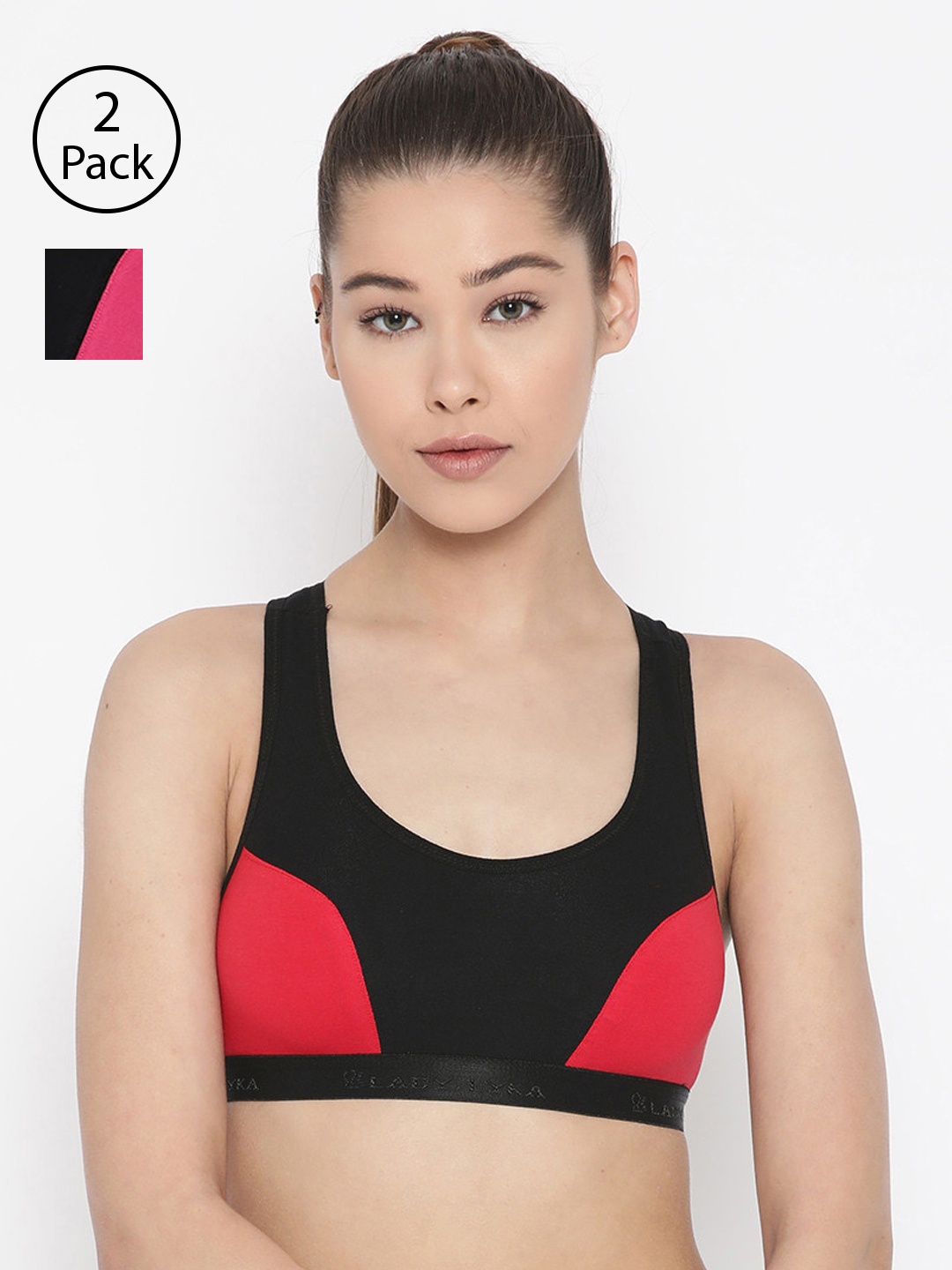 

Lady Lyka Pack Of 2 Colourblocked Non-Wired Non Padded Sports Bras VELOCITY, Red