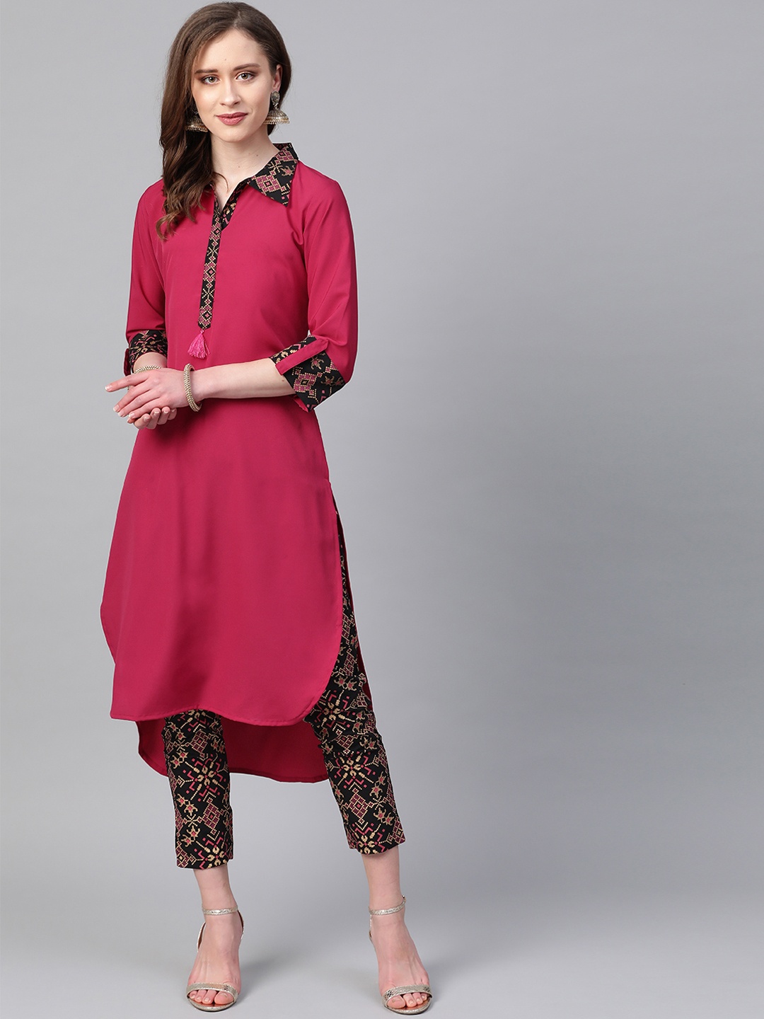 

ZIYAA Women Pink Printed Straight Kurta