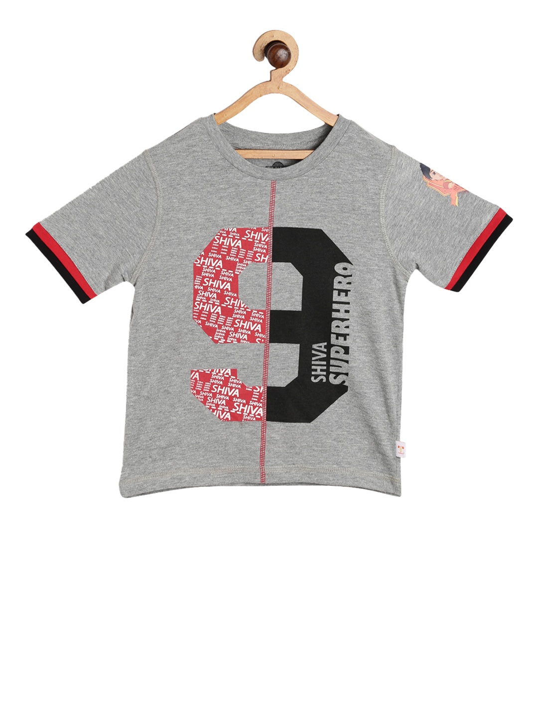 

toothless Boys Grey Melange Shiva Printed Round Neck Pure Cotton T-Shirt