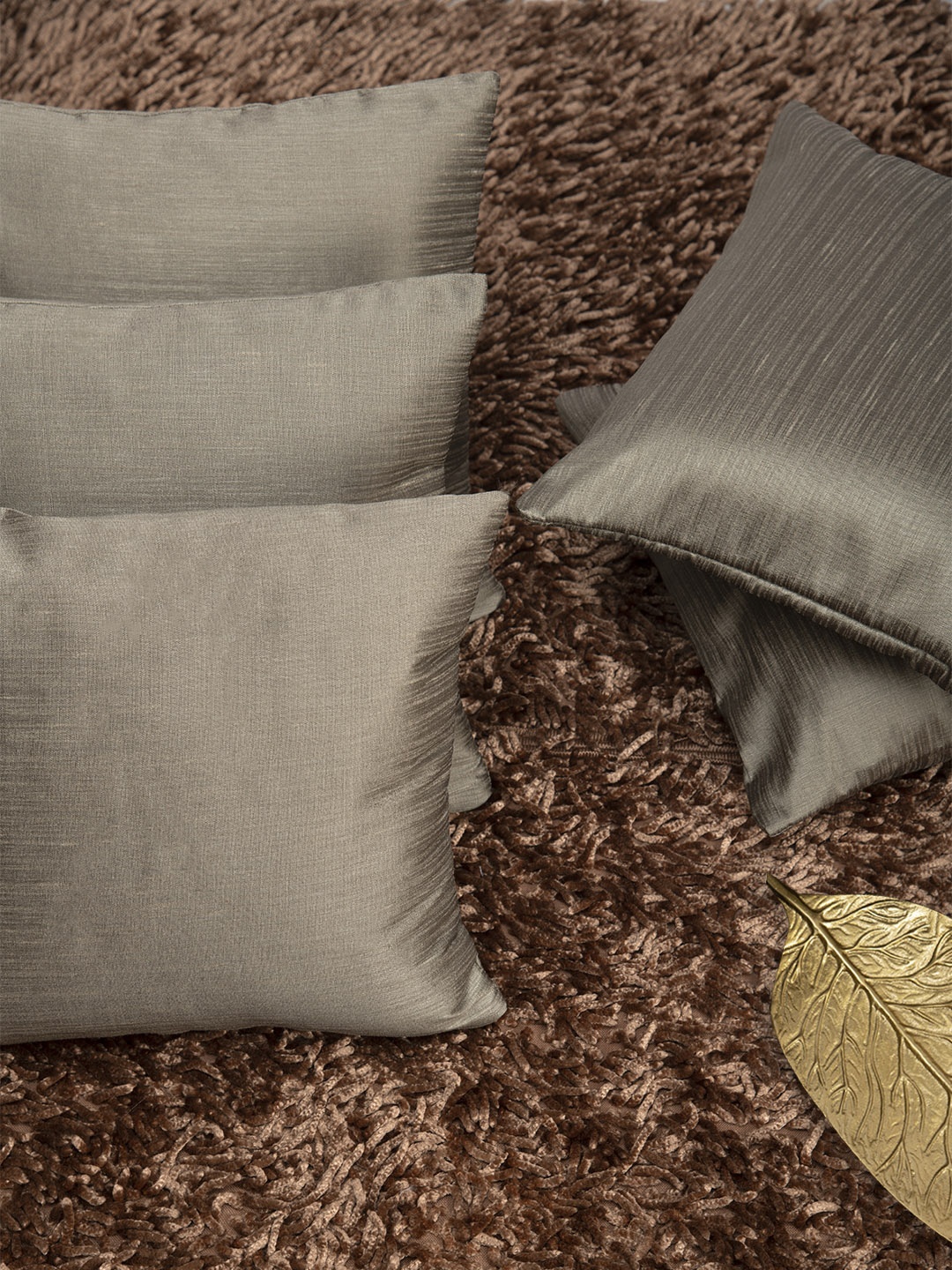 

HOUZZCODE Grey Set of 5 Self Design Square Cushion Covers