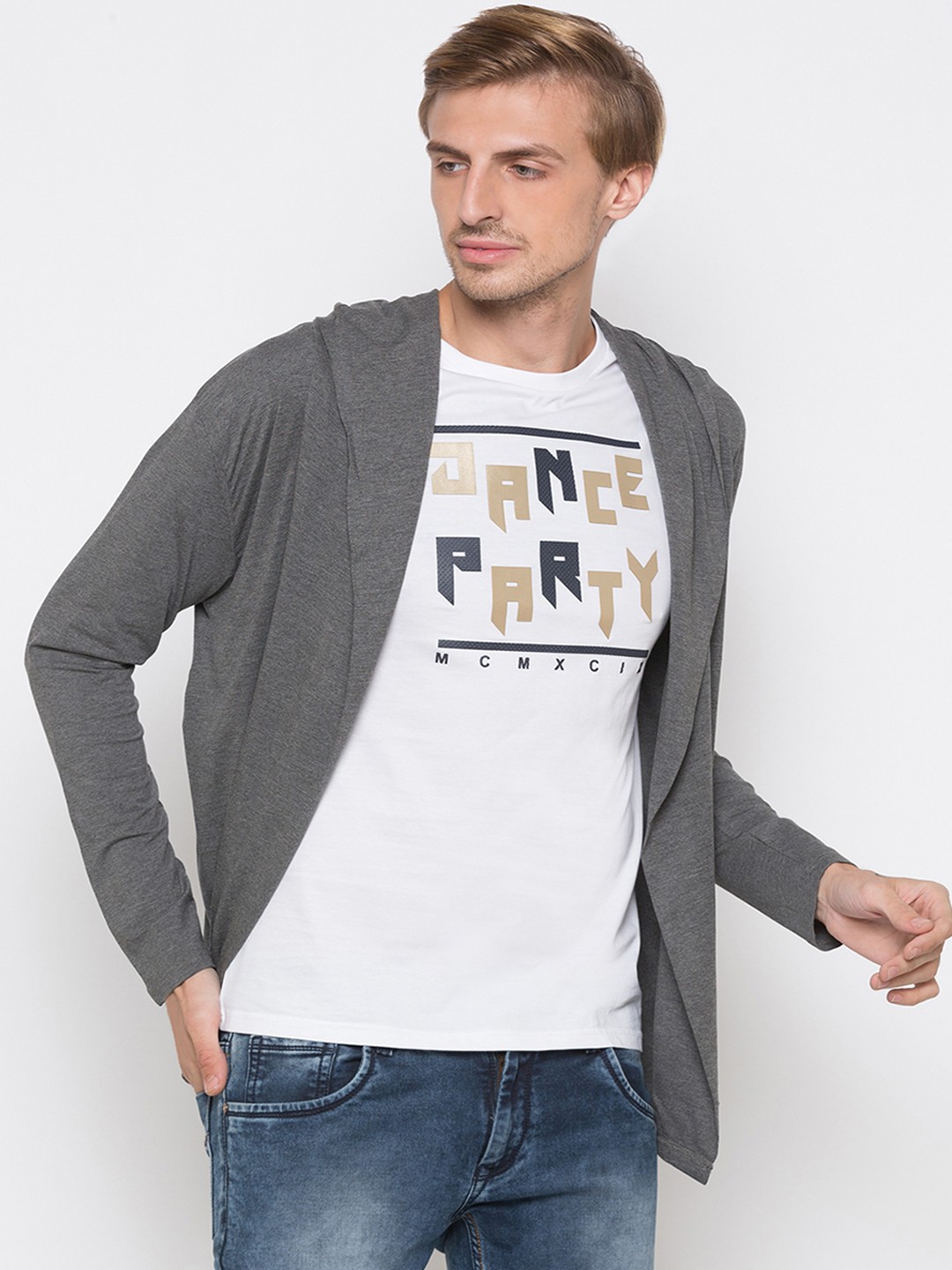 

Globus Men Grey Solid Open Front Shrug